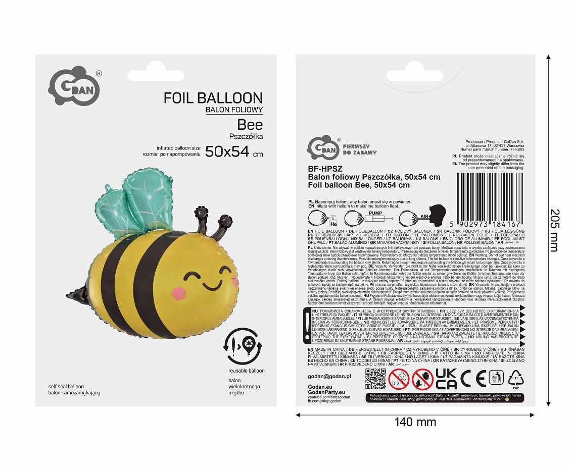 Foil balloon Bee, 50x54 cm